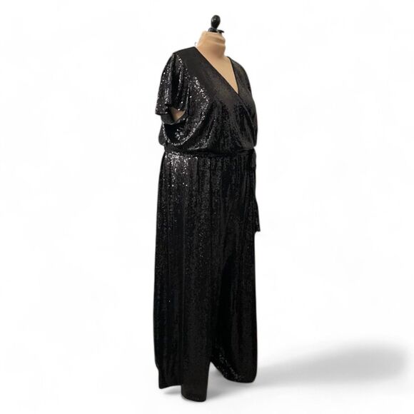 LANE BRYANT Black Wide Leg Sequin Jumpsuit, Size 26/28 - Picture 5 of 10